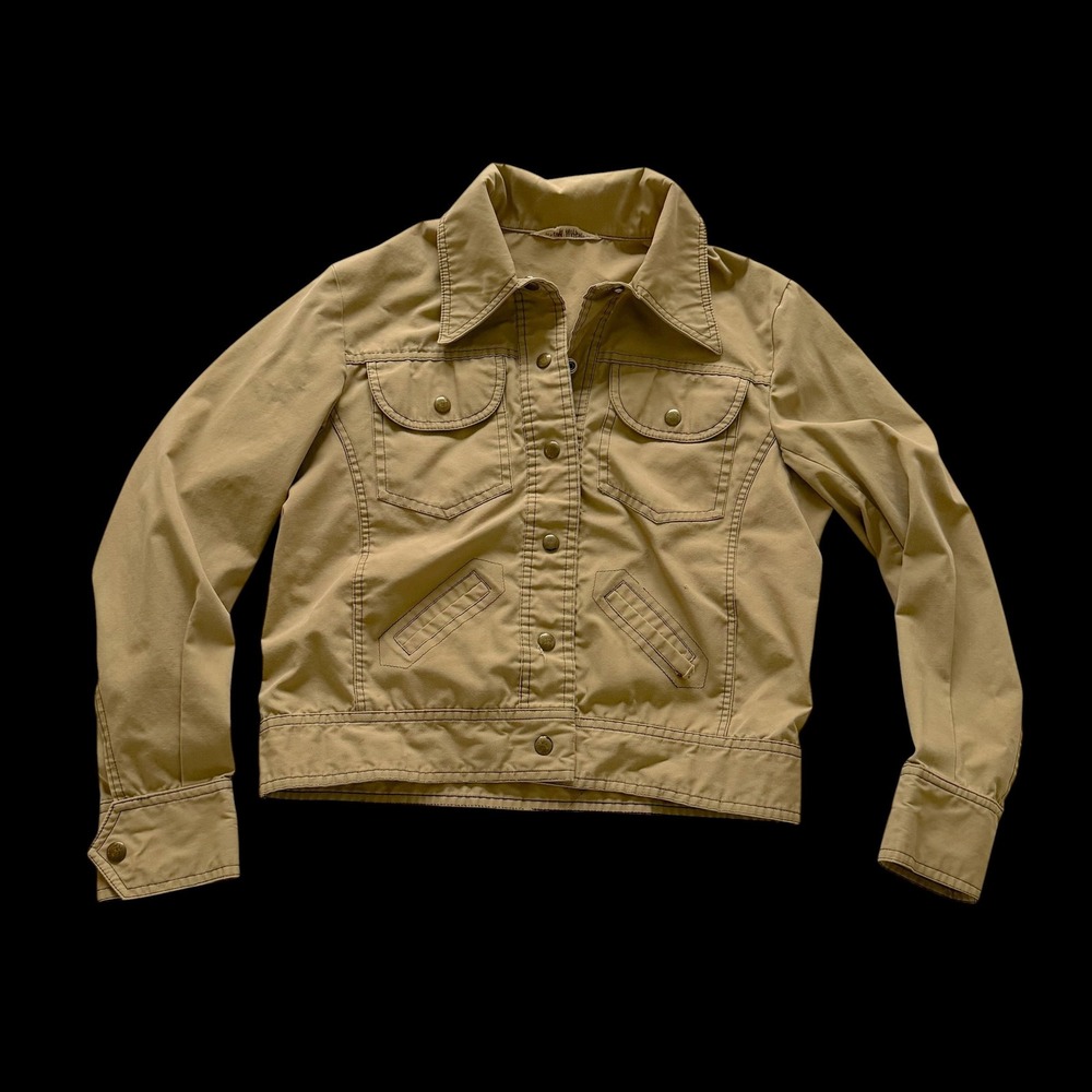Vintage 60's Tan Cotton Blend Trucker Jacket Cropped Utility Western Khaki Small